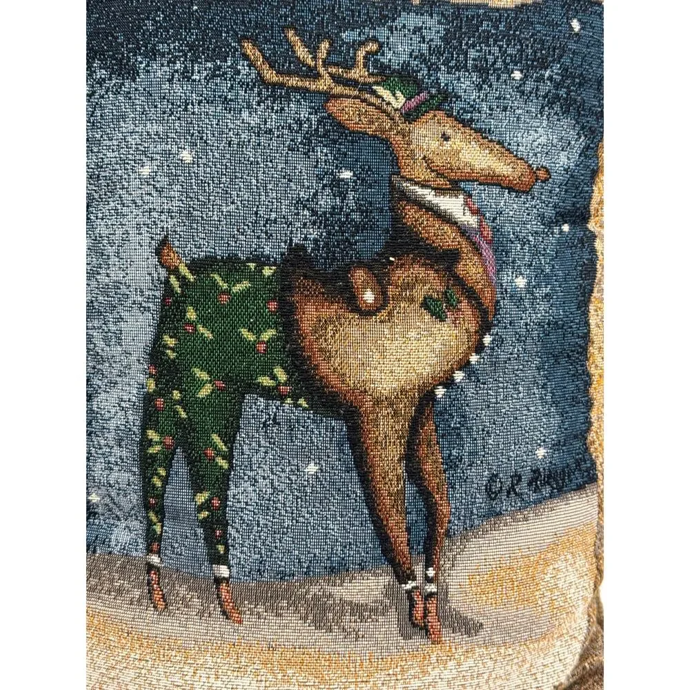 Rustic Deer Tapestry Throw Pillow 12x16 Woodland Cabin Lodge Accent Cushion
